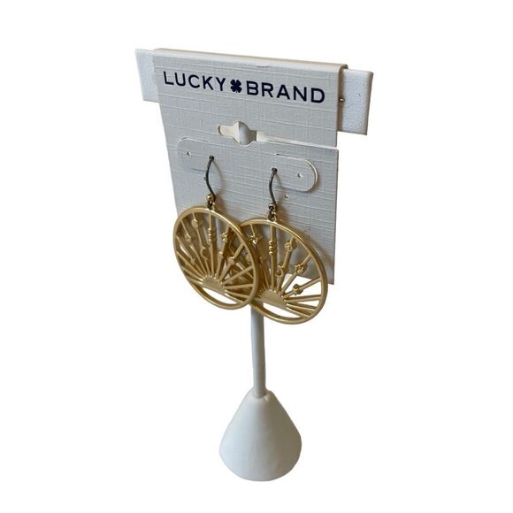 Matte Gold Toned Sun-Ray Circular Hoops. - Picture 3 of 5